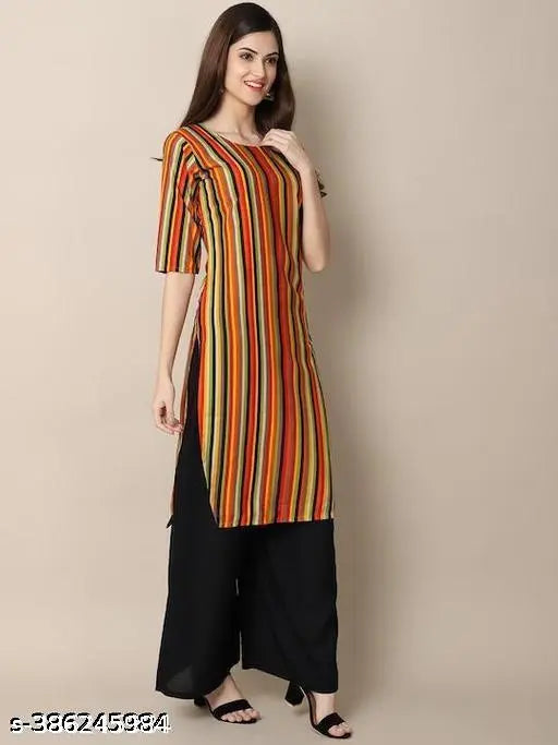 Polyster/Crepe fabric-Lehriya Best Trendy Printed Straight Kurti On Lowest Price & Best Quality