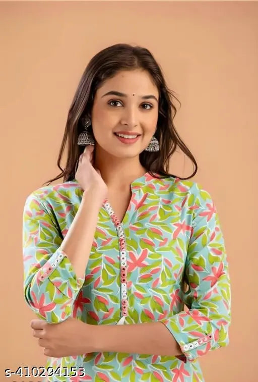 Jaipuri Print Rayon Embroidered A-Line Kurta .