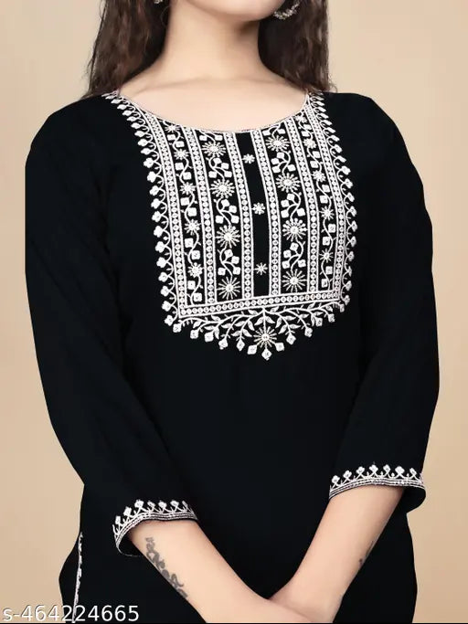Women Embroidered Rayon A-line Kurta