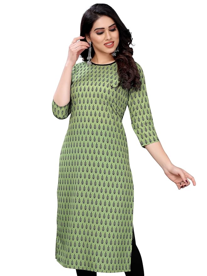 Women's Poly Rayon Regular Fit Foil Printed A-Line Kurta