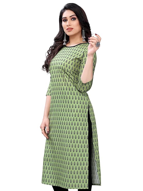 Women's Poly Rayon Regular Fit Foil Printed A-Line Kurta