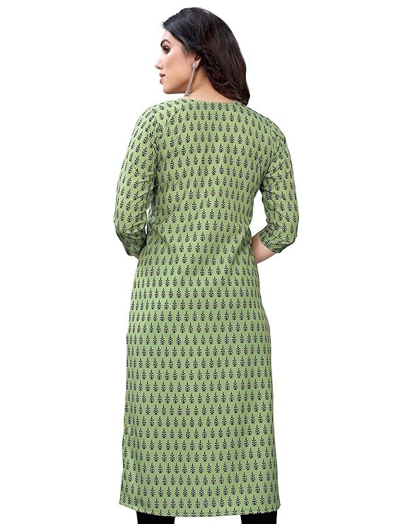 Women's Poly Rayon Regular Fit Foil Printed A-Line Kurta