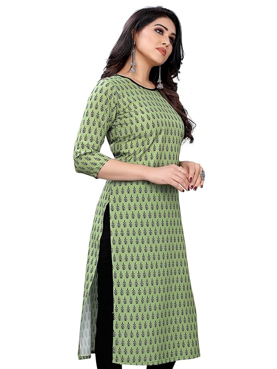 Women's Poly Rayon Regular Fit Foil Printed A-Line Kurta
