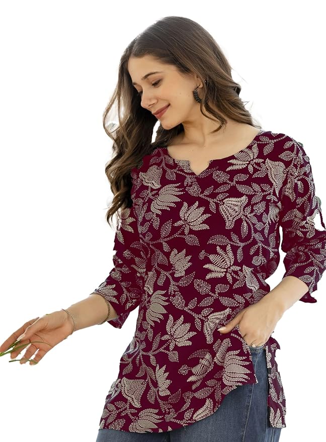 Women Floral Printed Rayon Short Kurta || Short Kurti For Women