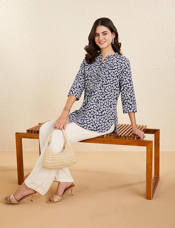 Women's Cotton Printed A-line Short Kurti