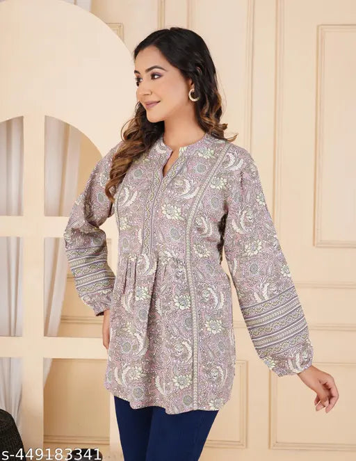 Woman Tending Printed Rayon top