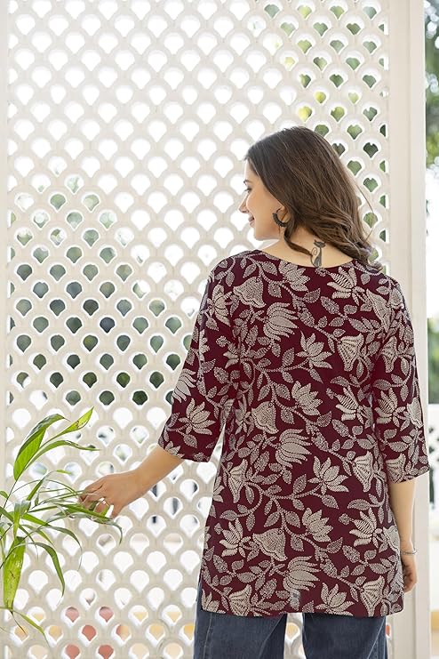Women Floral Printed Rayon Short Kurta || Short Kurti For Women