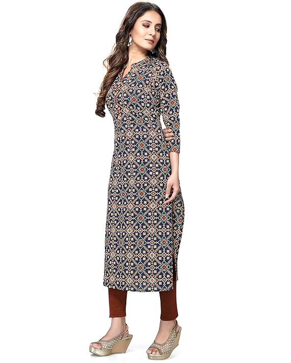 Women's Pure Cotton Straight Fit Straight Jaipuri Printed Kurti