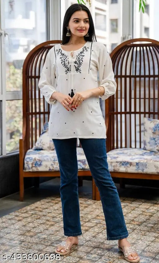 Embroidered Short Kurta round neck