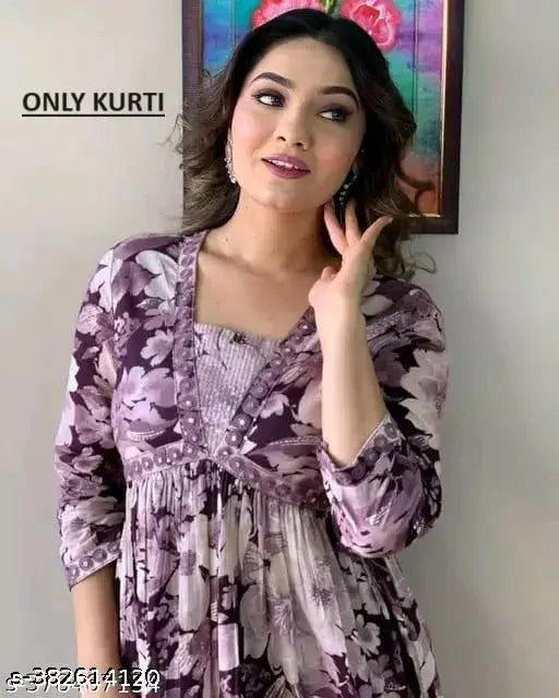 purple aliyan cut single kurti