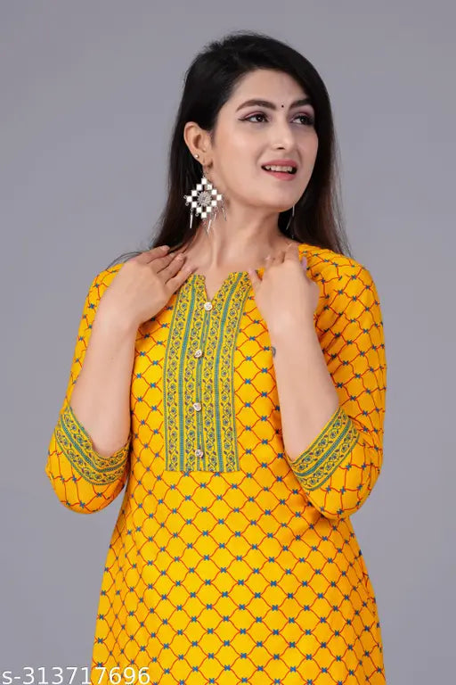 Yellow Printed Kurta