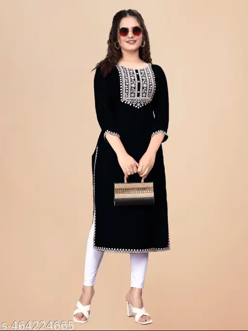 Women Embroidered Rayon A-line Kurta