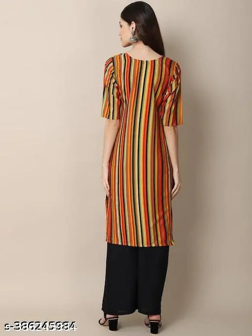 Polyster/Crepe fabric-Lehriya Best Trendy Printed Straight Kurti On Lowest Price & Best Quality