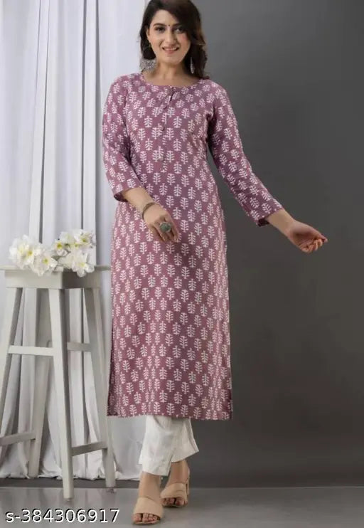 Jaipuri Print Rayon Ethnic Kurta (Purple). 100% PRINT AND COLOUR GURANTEE