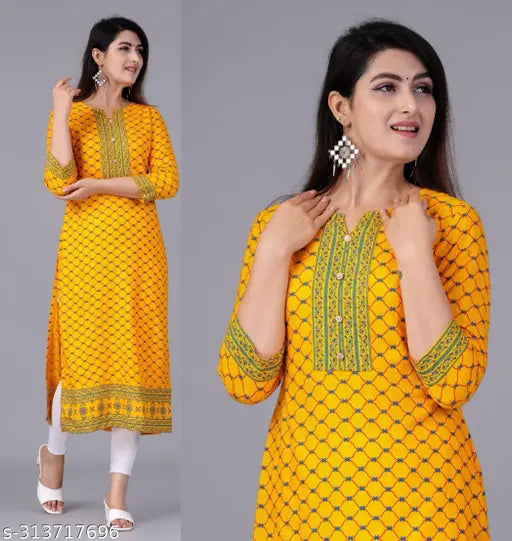 Yellow Printed Kurta