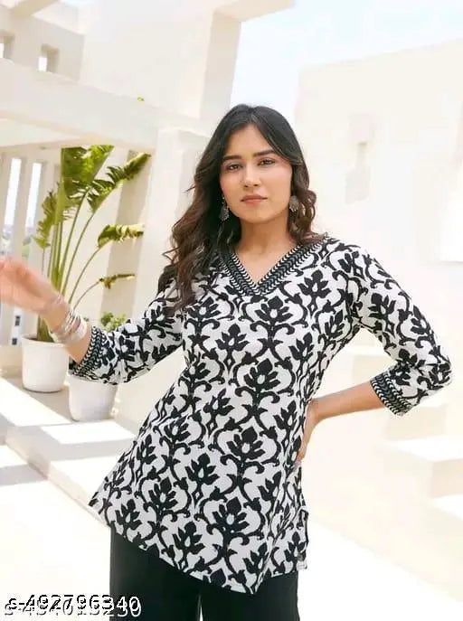 Cotton Printed Short Kurti Top for Women