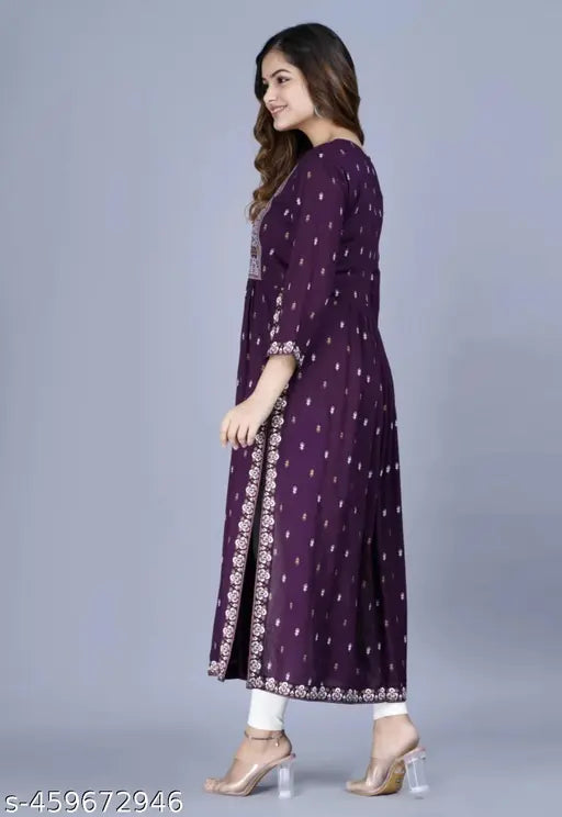Women Rayon Printed Naira Cut Kurti