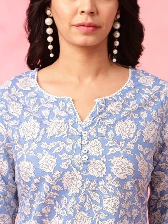 KASOOTI Women's Trendy Floral Print Topper Kurti | Short Kurti with 3/4 Sleeves – Stylish & Comfortable|| Kurta for Women