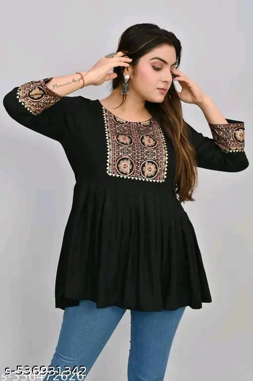Black Printed Top For Girls