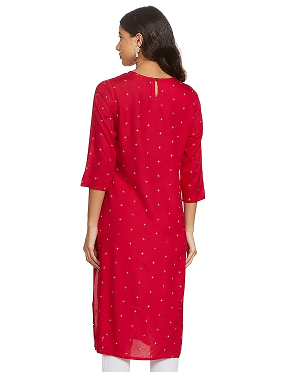 Women's Rayon Straight Fit Straight Printed Three-Quarter Sleeves Kurta