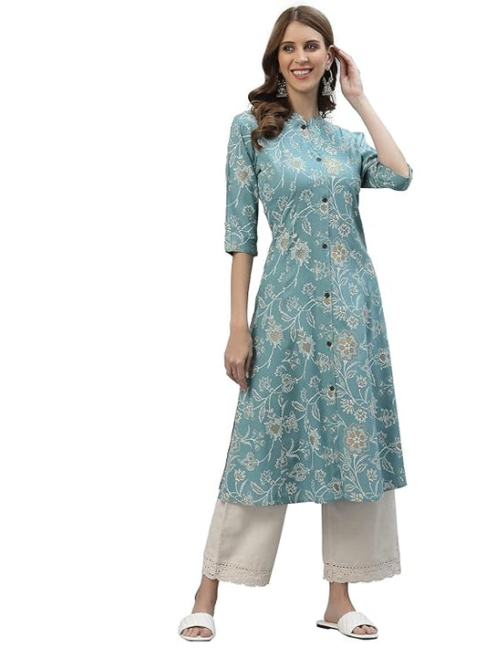 Women's Floral Print Rayon A-Line Kurta