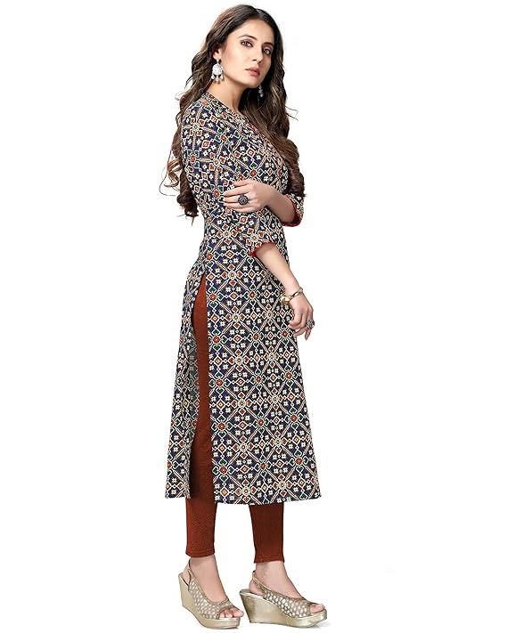Women's Pure Cotton Straight Fit Straight Jaipuri Printed Kurti