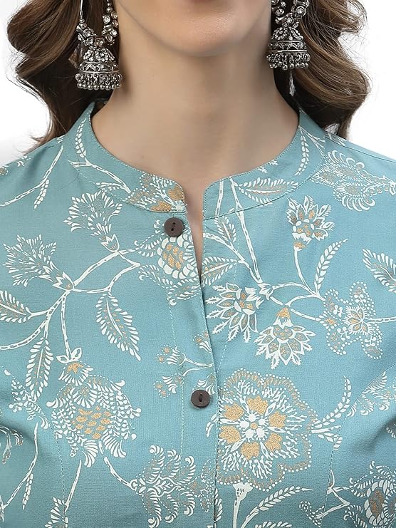 Women's Floral Print Rayon A-Line Kurta