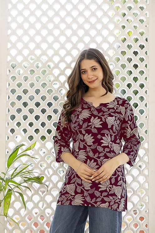 Women Floral Printed Rayon Short Kurta || Short Kurti For Women