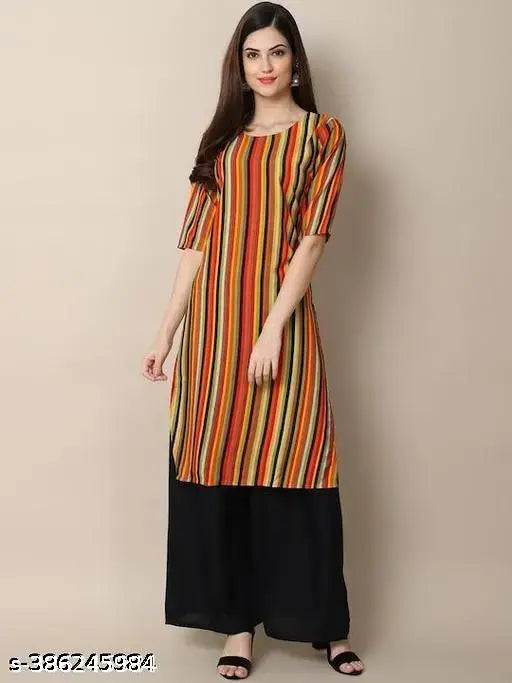 Polyster/Crepe fabric-Lehriya Best Trendy Printed Straight Kurti On Lowest Price & Best Quality