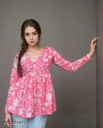 Ethnoor Casual Regular Sleeves Floral Print Women Pink Top