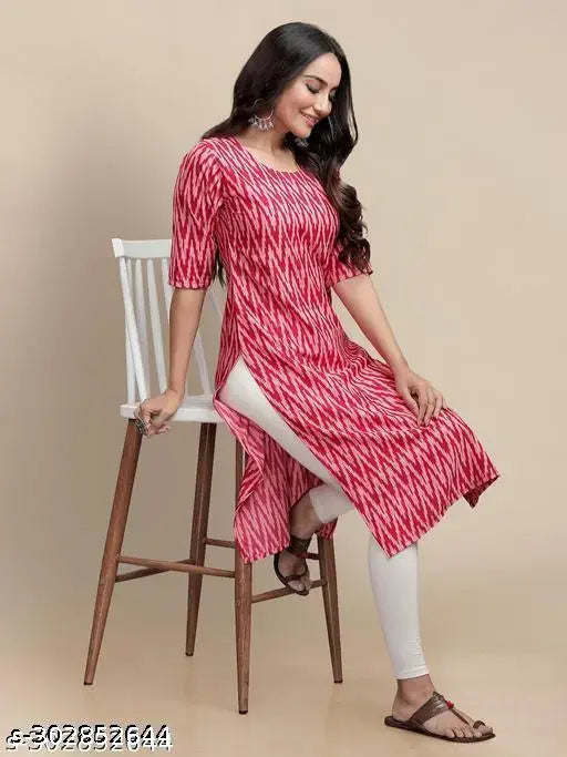 Polyster/Crepe fabric-Zig-Zag Printed Kurti For Women