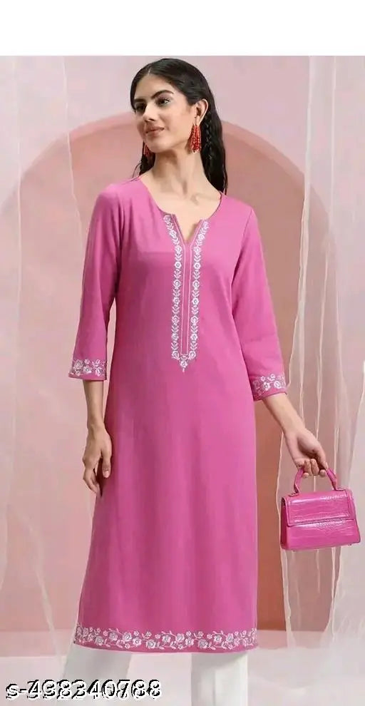 Embroidery Pink Kurti For Women