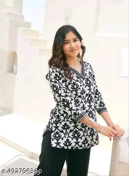 Cotton Printed Short Kurti Top for Women