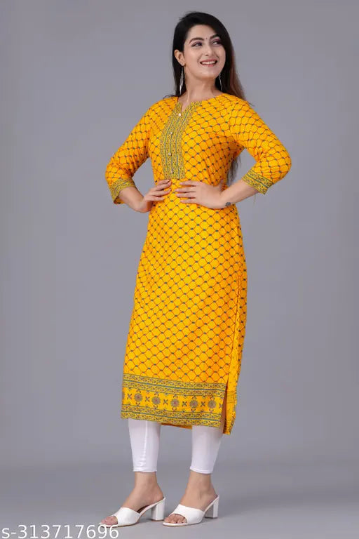 Yellow Printed Kurta