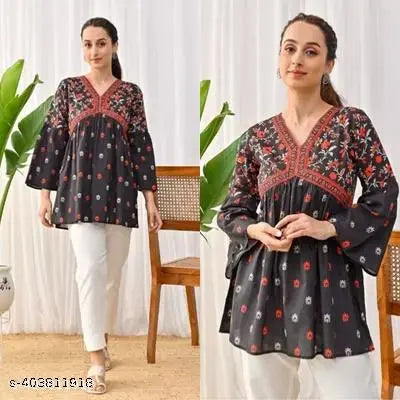 Designer Topper for Women's Rayon V-neck Beautiful Floral Printed