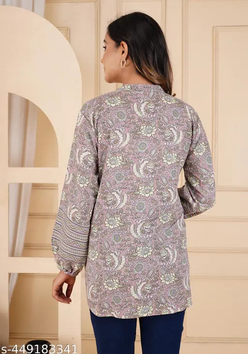 Woman Tending Printed Rayon top
