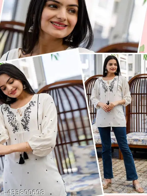 Embroidered Short Kurta round neck