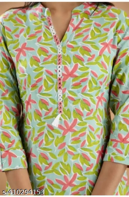 Jaipuri Print Rayon Embroidered A-Line Kurta .