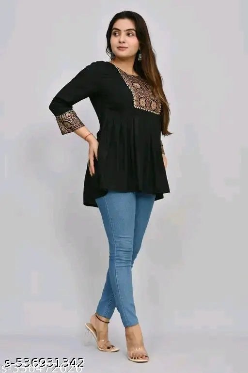 Black Printed Top For Girls