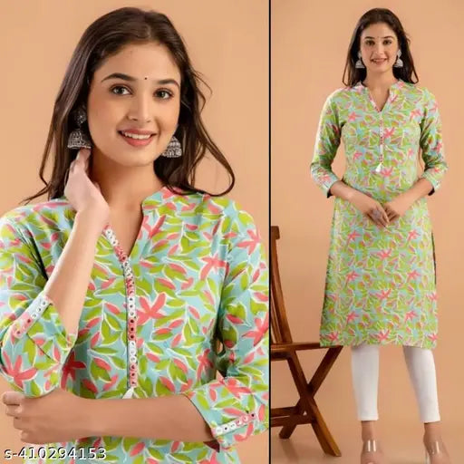 Jaipuri Print Rayon Embroidered A-Line Kurta .