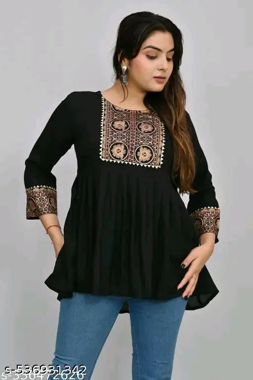 Black Printed Top For Girls