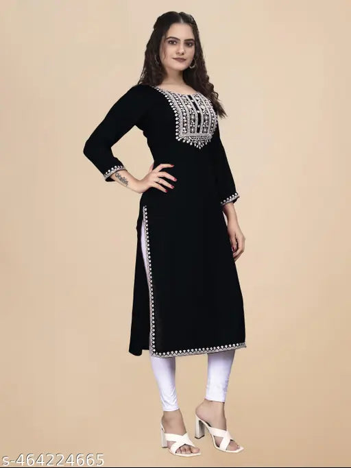 Women Embroidered Rayon A-line Kurta