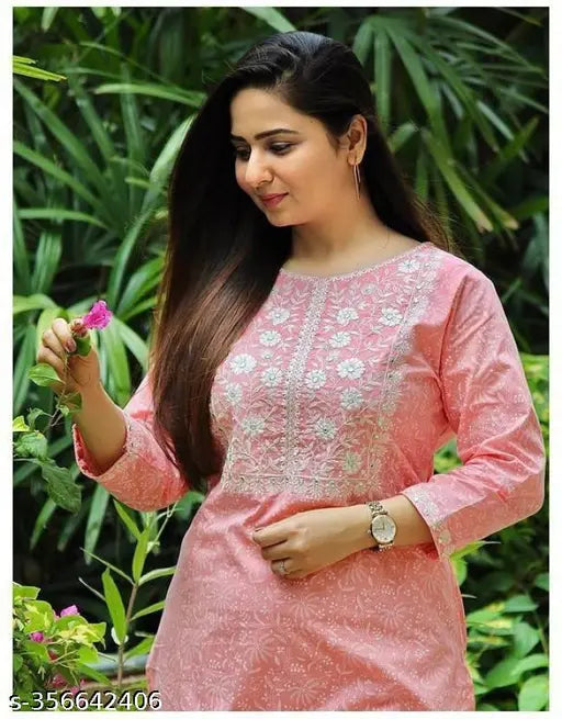 Peach Pink Printed Single Kurti
