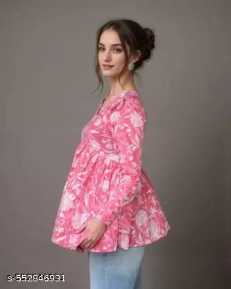 Ethnoor Casual Regular Sleeves Floral Print Women Pink Top