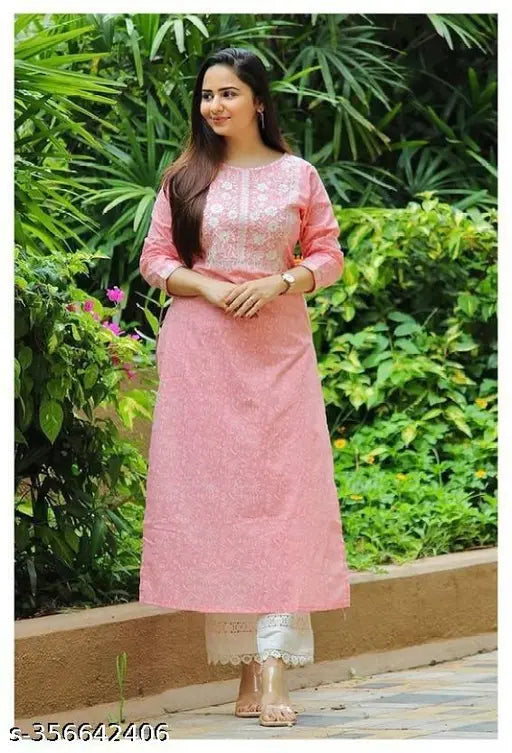 Peach Pink Printed Single Kurti