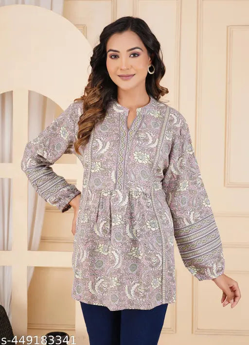 Woman Tending Printed Rayon top