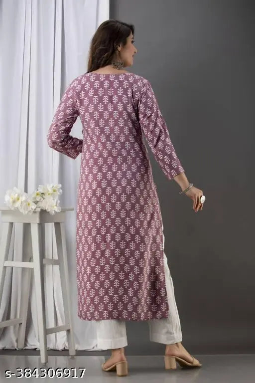 Jaipuri Print Rayon Ethnic Kurta (Purple). 100% PRINT AND COLOUR GURANTEE